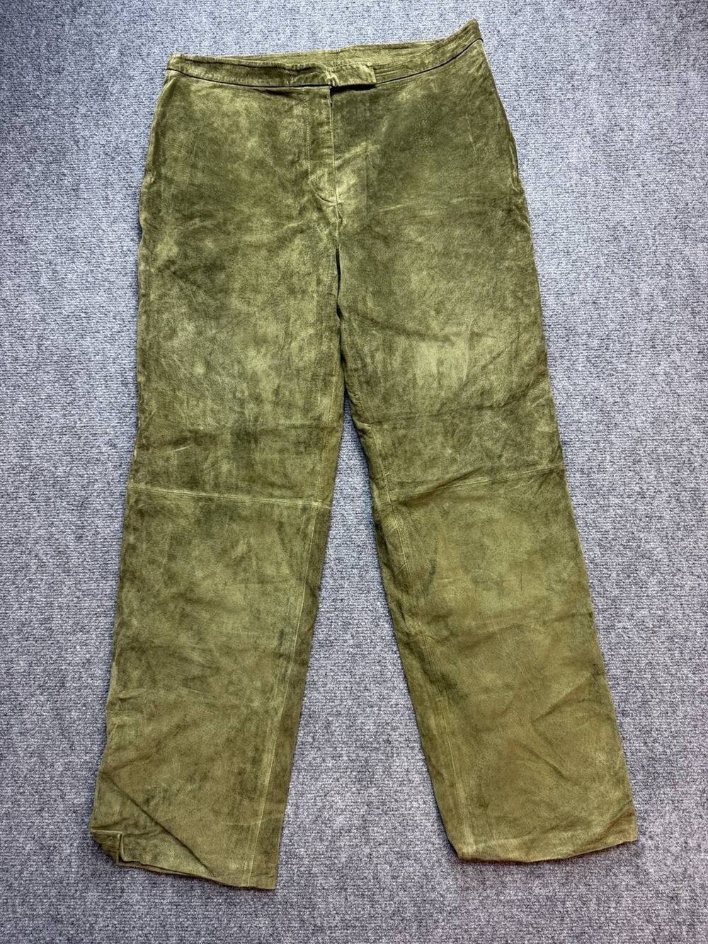 Brandon Thomas Suede Leather Pants Women's 14P Olive Green Straight Leg